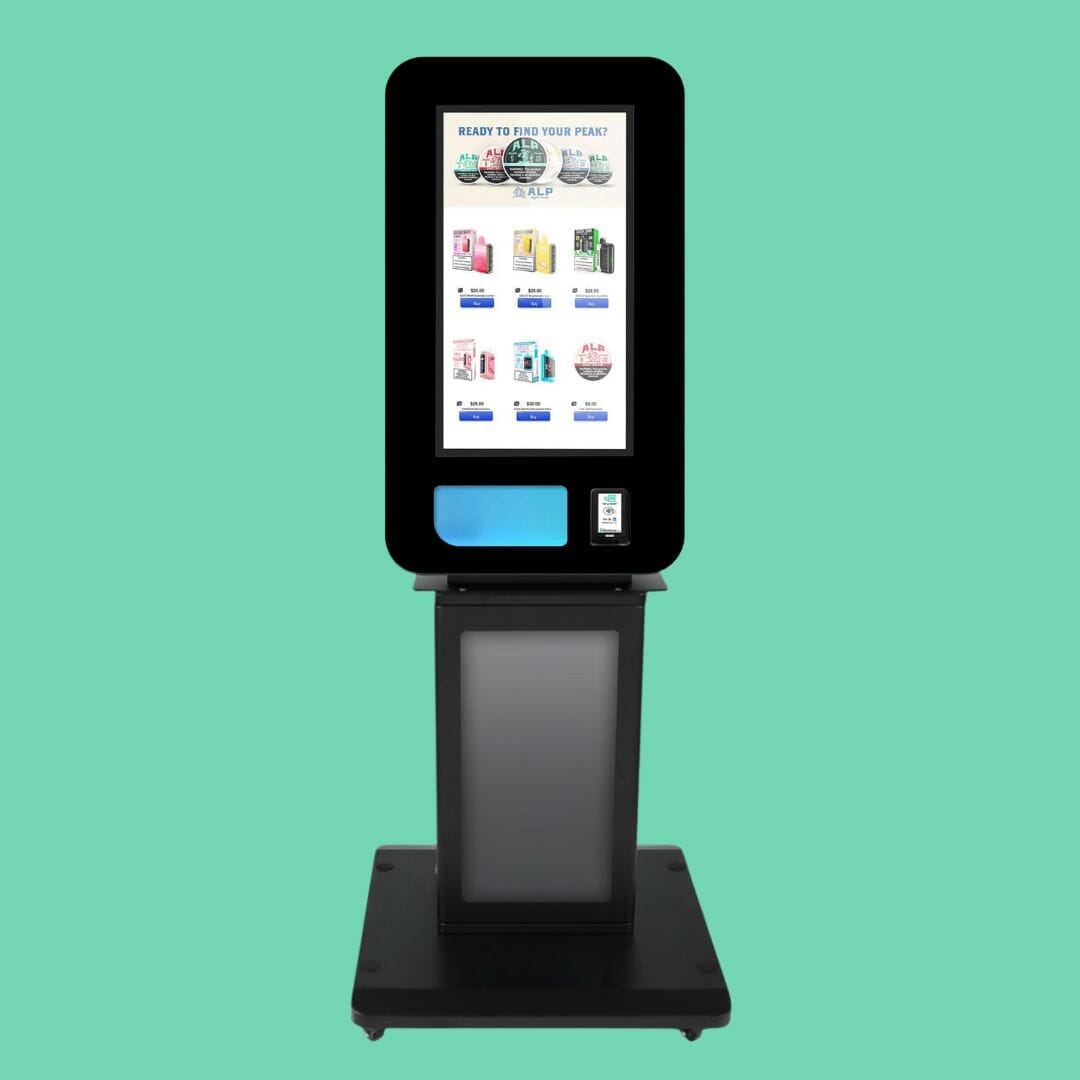 Mega Wall high-capacity wall-mounted vape vending machine by VapeTM with digital touchscreen and cashless payment system