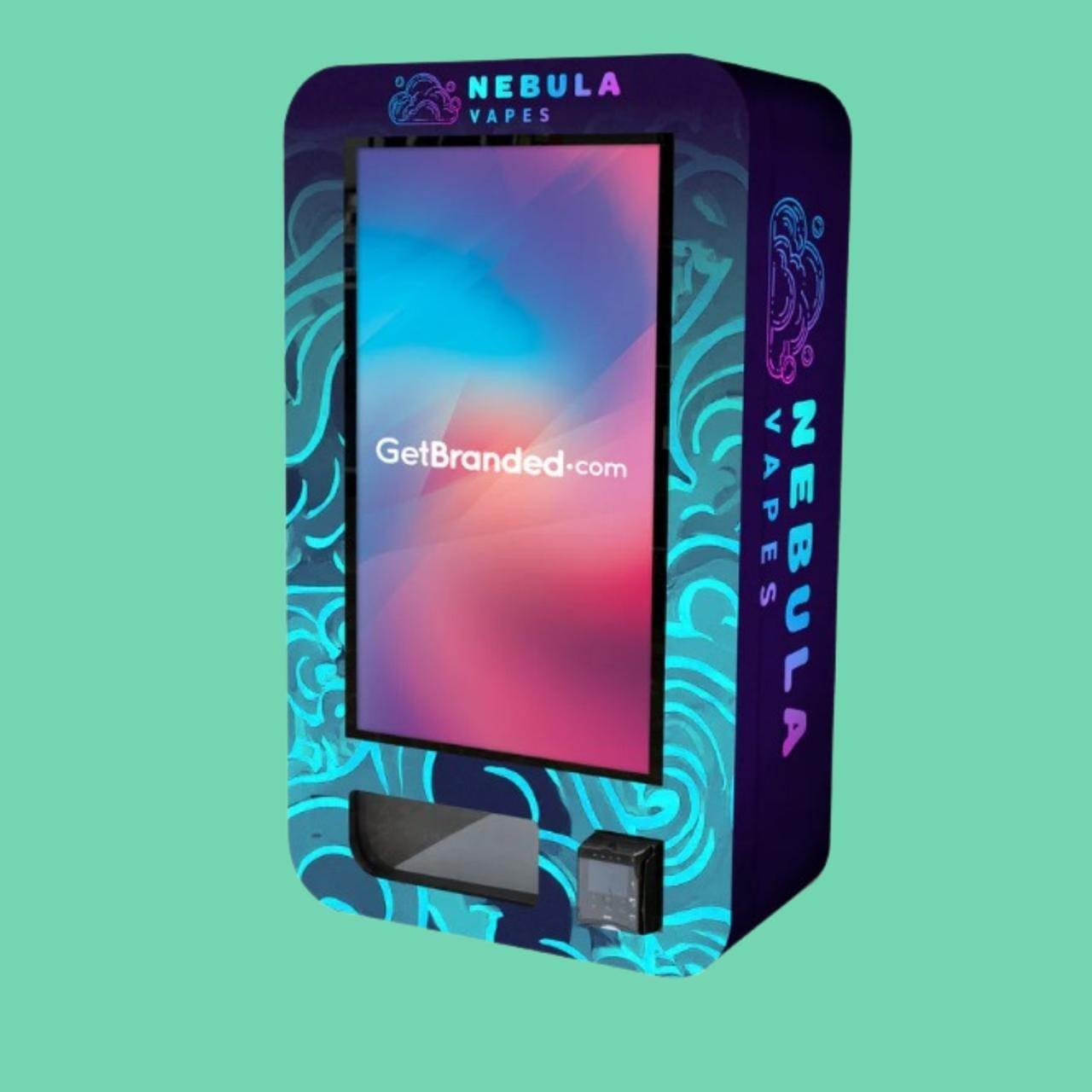 VapeTM Weed Wall smart vending machine with custom branding, touchscreen display, cashless payment, and age verification.