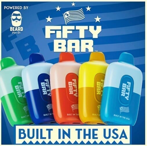 USA Made disposable vapes including Juice Head, Fifty Bar, MNKE Bars, and OXBAR Pod Juice displayed with the Statue of Liberty and American flag, highlighting new vape regulations in America and Texas.