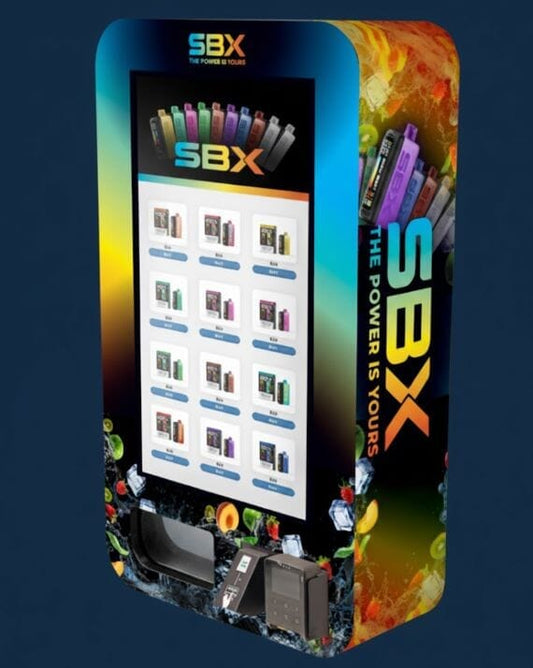 SBX legal vape vending machine that is passive income opportunity for NY, NC, AR, MS, Chicago, KY 