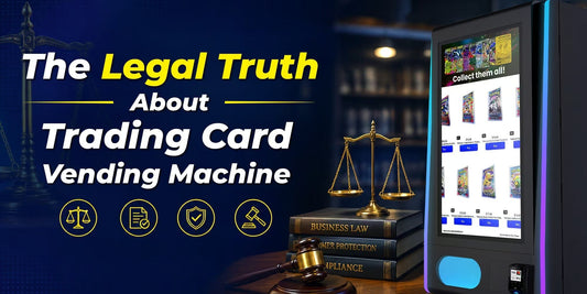 Trading card vending machine with legal theme and text about trading card vending machines.