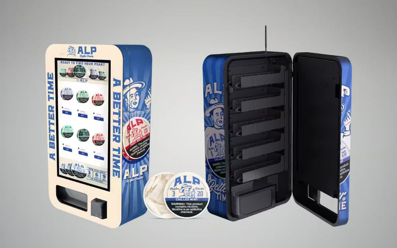 Nicotine pouch vending machines for sale.  Dispense zyn, ALP, Sesh, Lucy, and any other tins with our new smart lifters. — VTM Vending smart vending machine collection