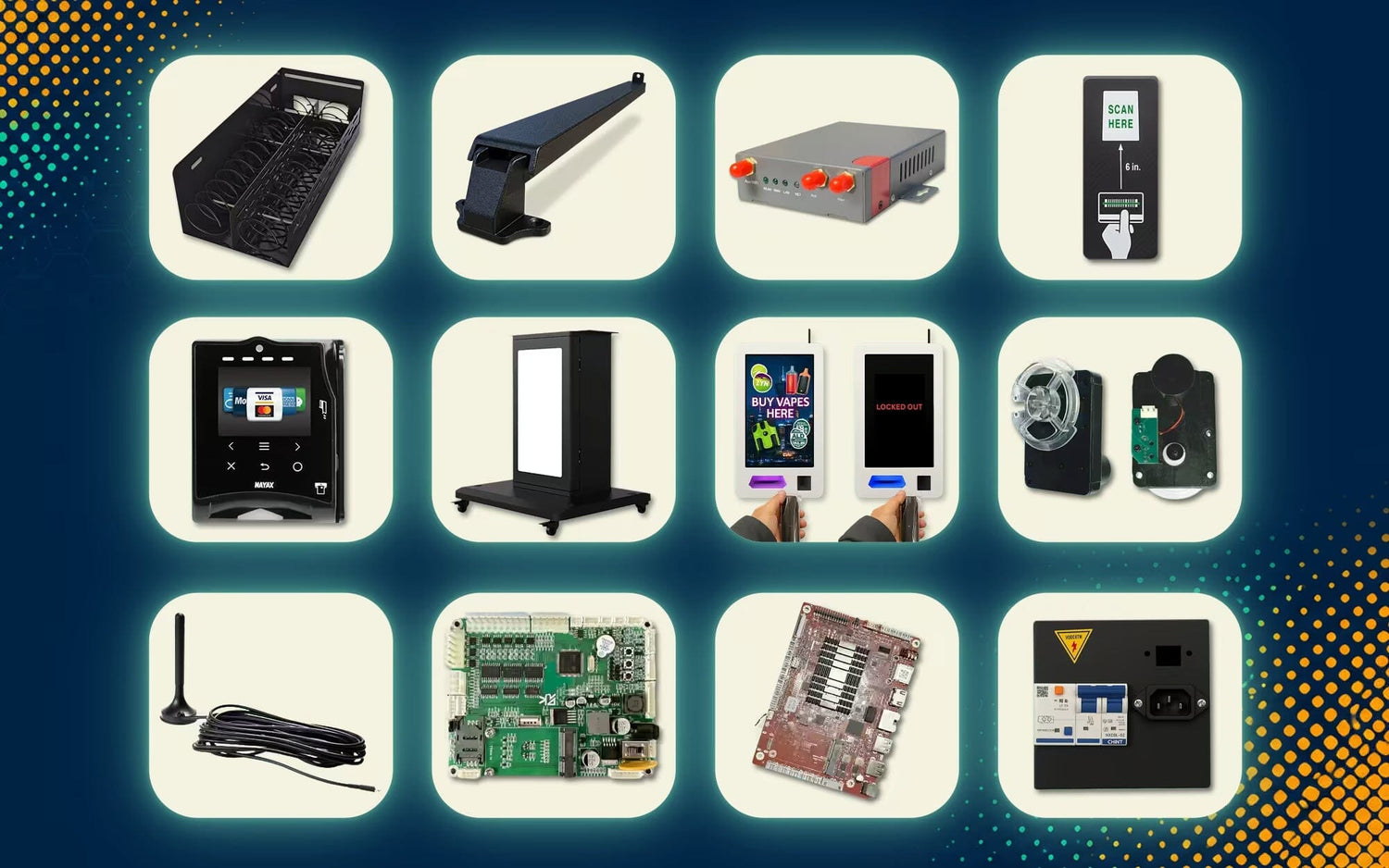 VapeTM vending machine parts, replacement coils, and ID scanner upgrades