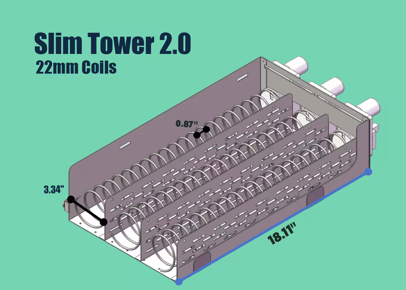 22mm coils for the Slim Tower 2.0 vending machine. This technical chart details the 0.87" spiral spacing and total product capacity for this specific configuration.