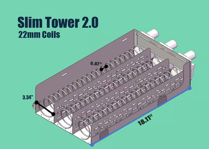22mm coils for the Slim Tower 2.0 vending machine. This technical chart details the 0.87" spiral spacing and total product capacity for this specific configuration.