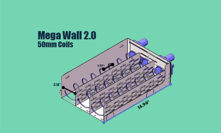 50mm coil designed for Mega Wall 2.0 vending machines displaying spiral spacing and coil dimensions for efficient dispensing performance.