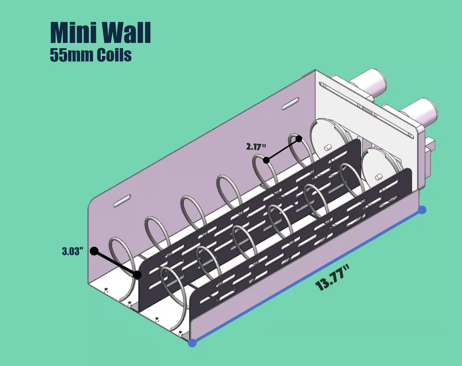 Mini Wall vending machine 55mm coil showing spiral spacing measurements designed for larger product sizes and improved vending performance.