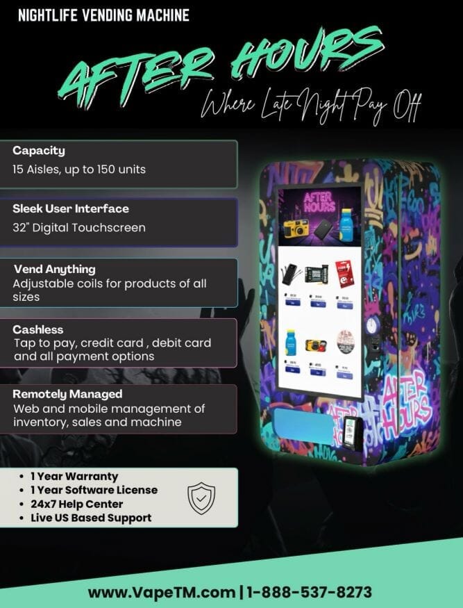 Nightlife Vending Machines for non-age restricted products.  Greater profits and ROI for impulse and essential nightlife products