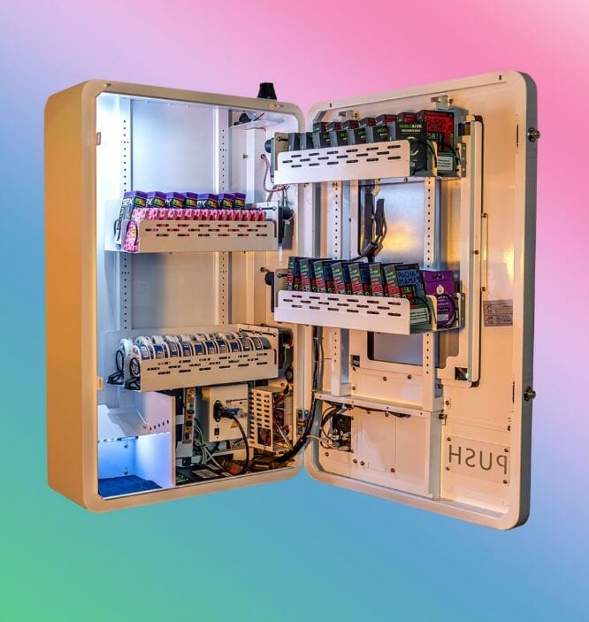 inside view of a small mini wall touchscreen vending machine