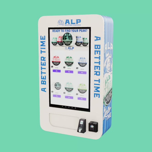 America’s first nicotine pouch-only vending machine, The ALP Lifter, with touchscreen browsing and Nayax VPOS Touch card reader