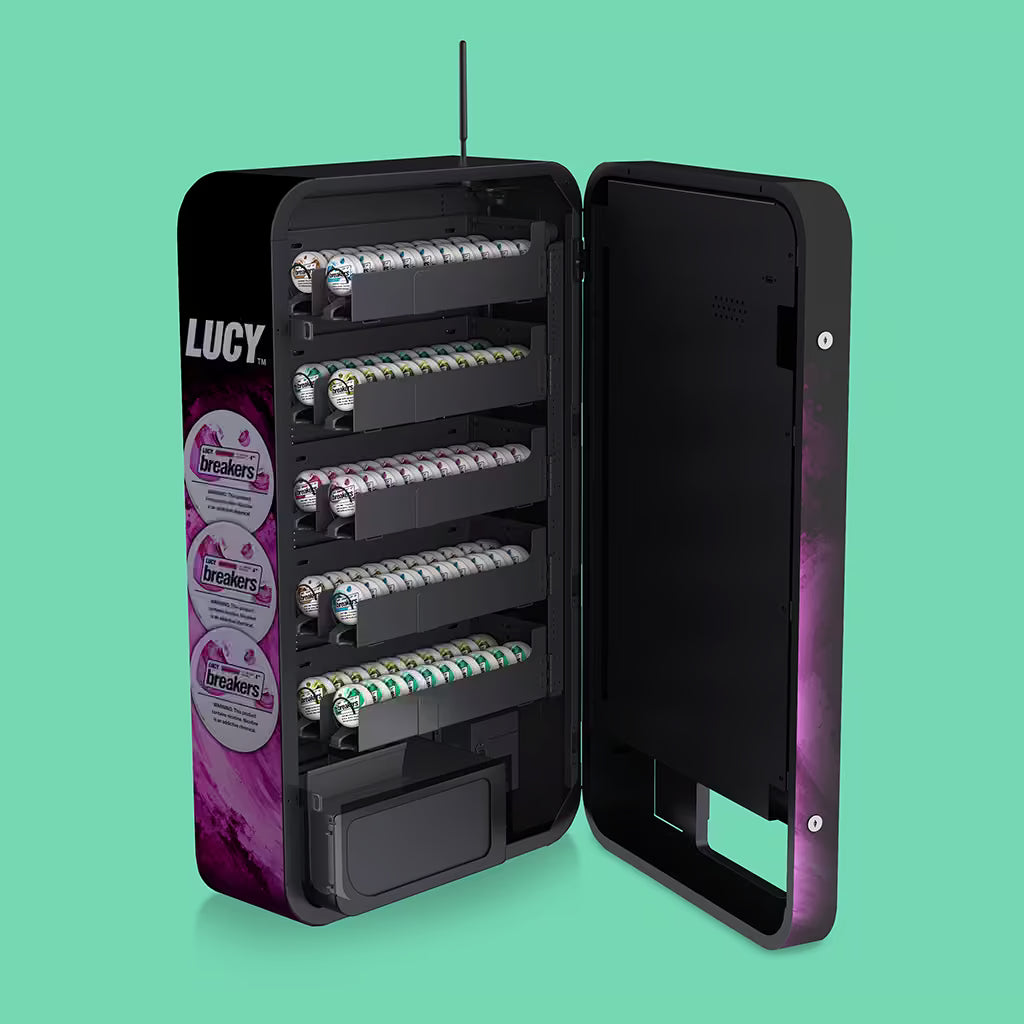 Lucy Slim Wall Vending Machine Loaded with Lucy Breakers Nicotine Pouch