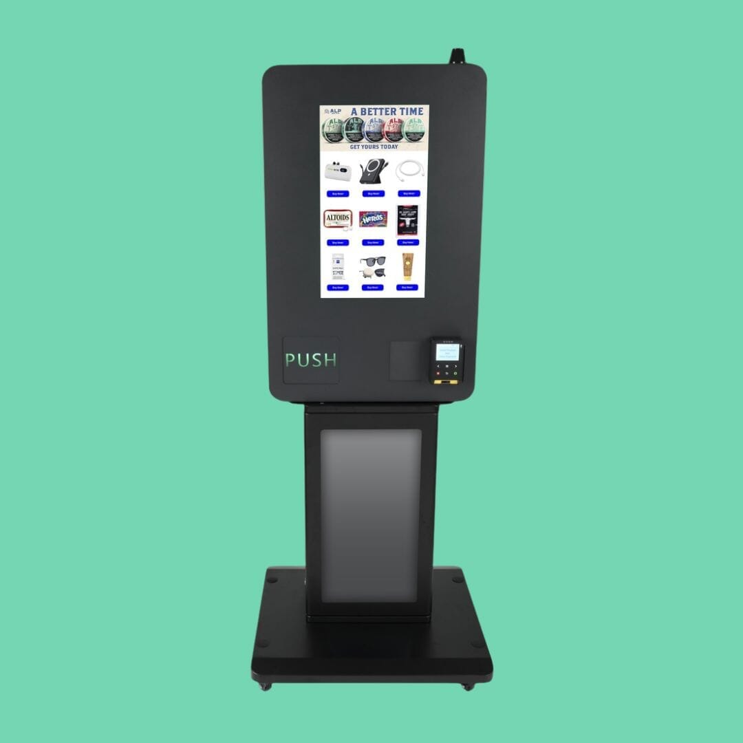 Mini Wall most compact wall-mounted vending machine by VapeTM featuring digital product screen and cashless payment system