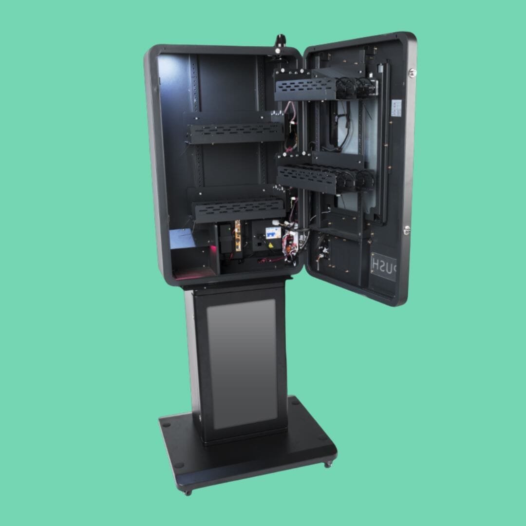 Compact vending machine with VMS