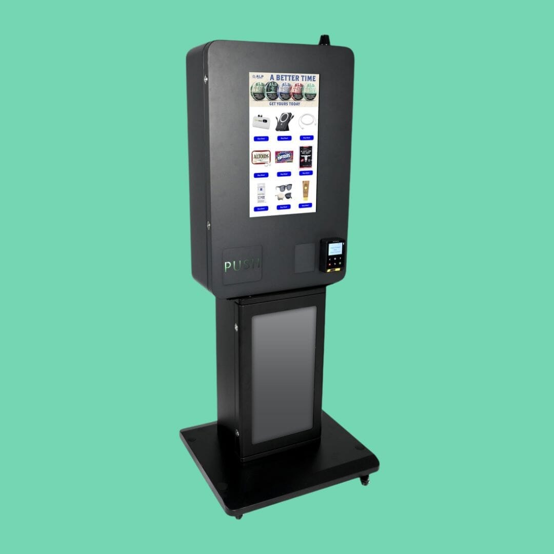 Mini Wall compact wall-mounted vape vending machine by VapeTM with touchscreen display and card reader