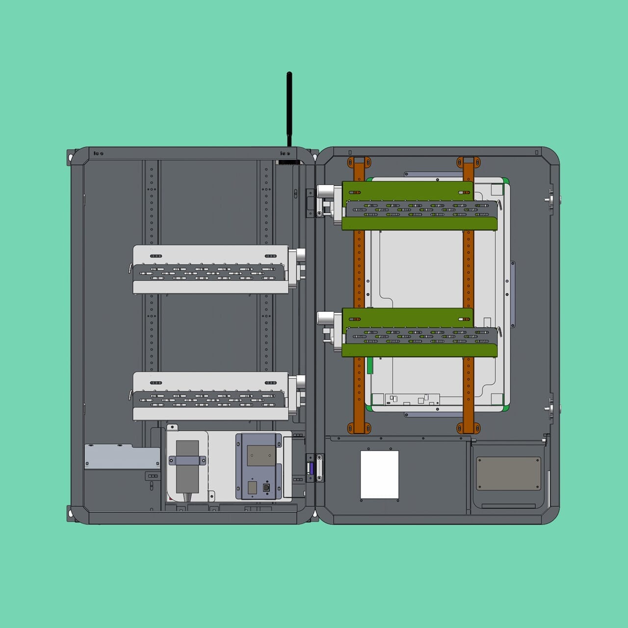 x-ray view of mini wall wall-mounted vending machine showing internal coils and components