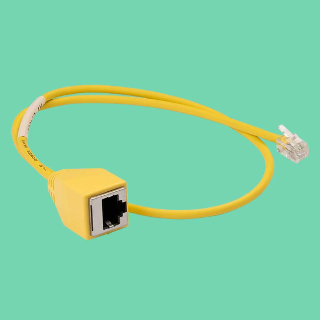 Yellow RJ45 adapter extension cable compatible with Nayax card readers, designed for secure vending machine network connectivity
