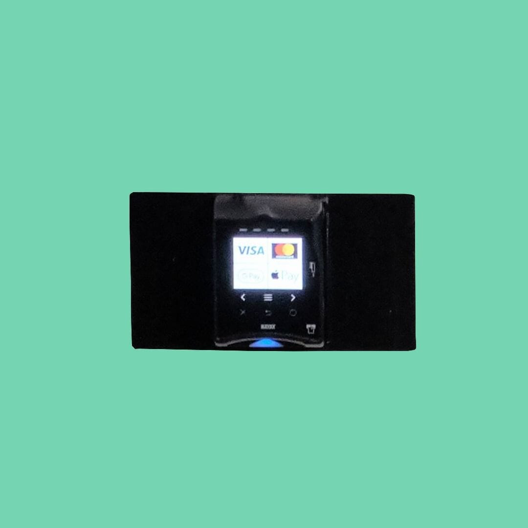 NAYAX VPOS Touch screen showing supported card and wallet brands.