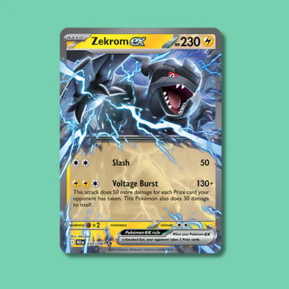 Pokemon TCG Black Bolt Zekrom ex card with 230 HP and Voltage Burst attack from the Scarlet & Violet
