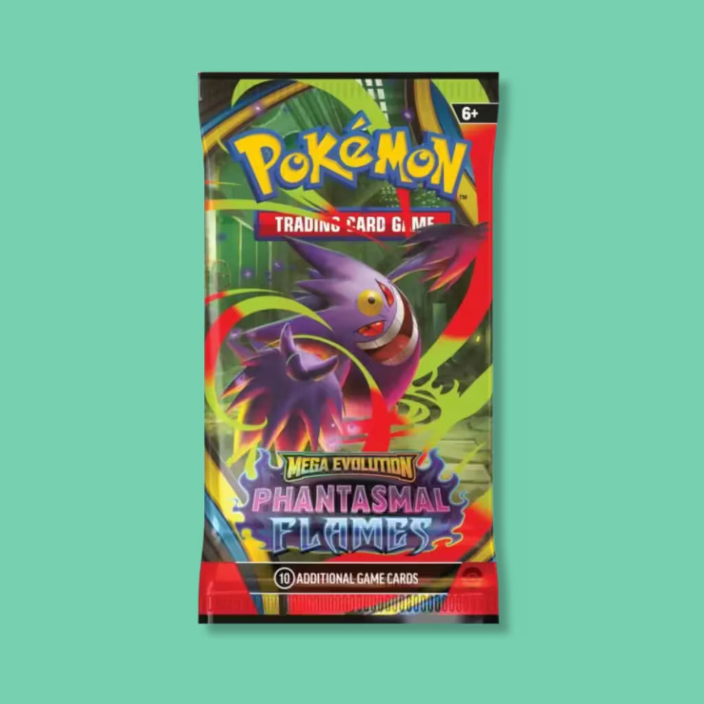 Pokemon TCG Mega Evolution Phantasmal Flames booster pack with Mega Gengar