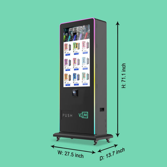 Slim Tower 2.0 smart vape vending machine size and dimension diagram.