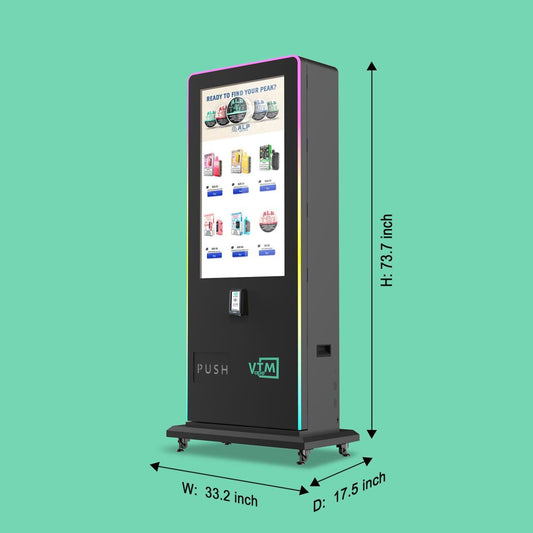 Slim Tower 2.0 VapeTM smart vape vending machine with cashless payment, age verification, touchscreen display, and US-based support.