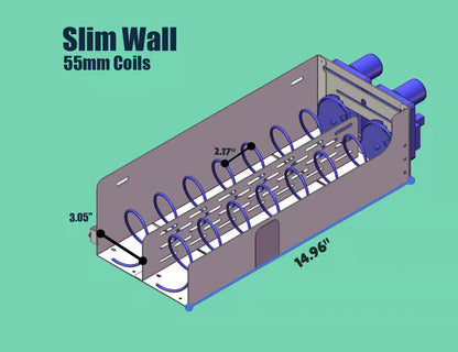 55mm coils for the Slim wall vending machine. This technical breakdown details the spiral spacing and total tray capacity for this hardware configuration.