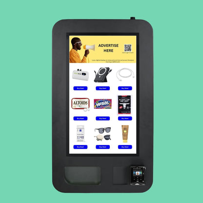 Slim wall-mounted smart vending machine with touchscreen and cashless payment