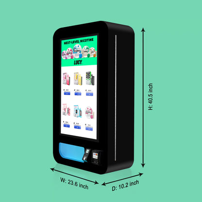 VapeTM Slim Wall vape vending machine with Nayax card reader and ID scanner for age-verified retail Size and Dimensions