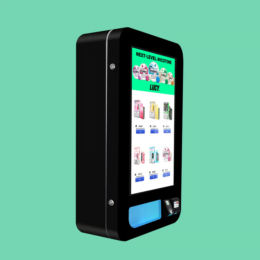 Wall-mounted vending machine with touchscreen, card reader and ID scanner