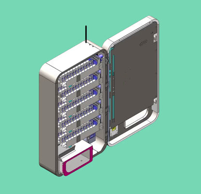 X-ray vision view of VapeTM nicotine pouch vending machine showing internal coils.