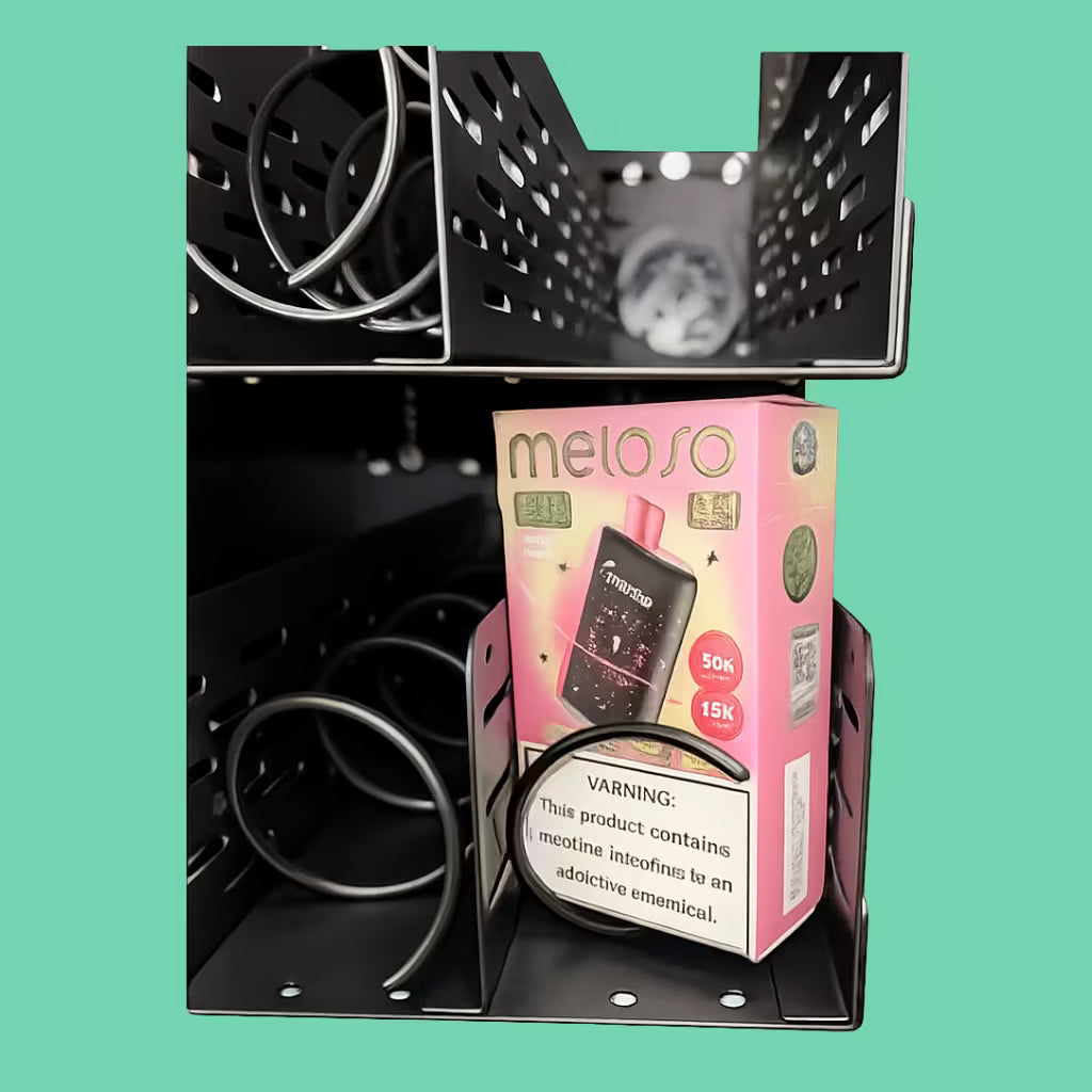 VTM vending machine product tray showing box fit and clearance spacing for reliable coil dispensing and smooth product delivery